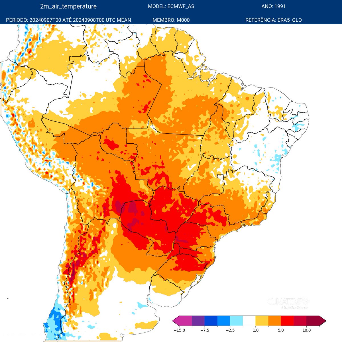 Pra vocês terem uma noção mais espacial do que nos espera semana que vem

Nos mapas: temperatura máxima e o desvio da temperatura para o dia 07/09