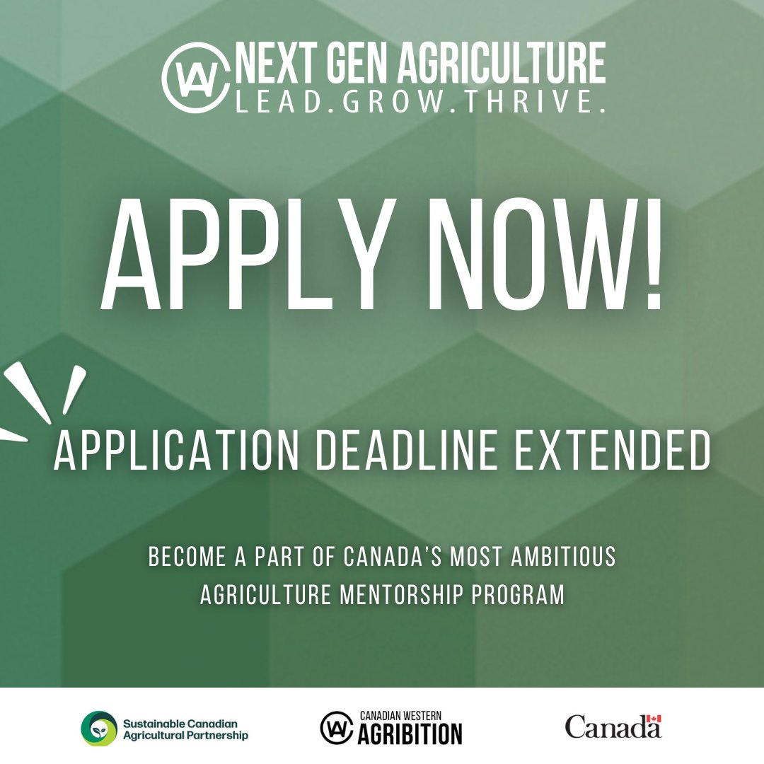Canadian Western Agribition (@agribition) on Twitter photo 🚨 Application deadline update:
Applications for Next Gen Agriculture Mentorship Program Cohort 6 have been extended to September 30, 2024.
Apply: agribition.formstack.com/forms/nextgena…
More information: agribition.com/get-involved/n…
<a href="/AAFC_Canada/">AAFC Canada</a>
<a href="/SKAgriculture/">Sask Agriculture</a>
#NextGenAgriculture 🚨 Application deadline update:
Applications for Next Gen Agriculture Mentorship Program Cohort 6 have been extended to September 30, 2024.
Apply: agribition.formstack.com/forms/nextgena…
More information: agribition.com/get-involved/n…
<a href="/AAFC_Canada/">AAFC Canada</a>
<a href="/SKAgriculture/">Sask Agriculture</a>
#NextGenAgriculture