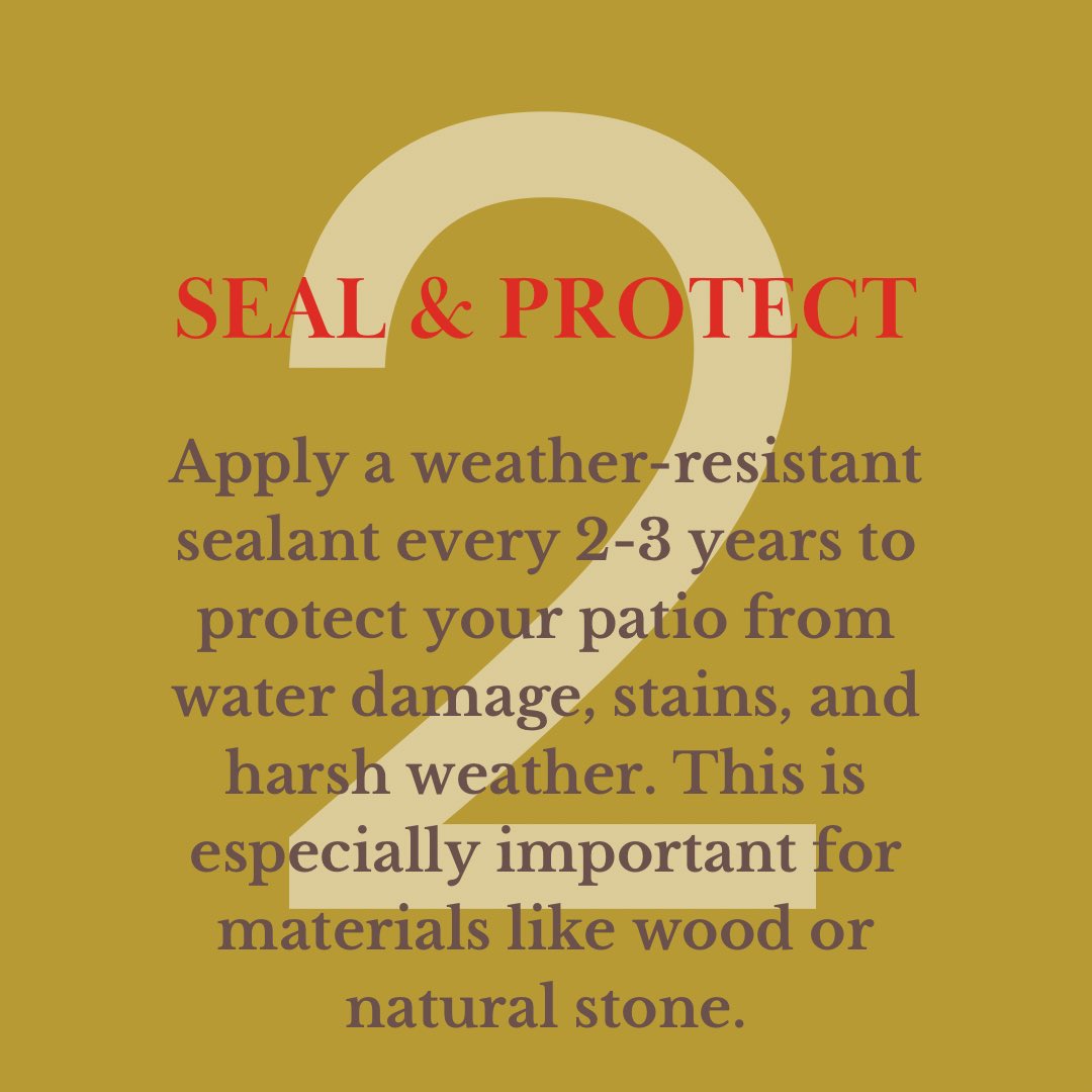 MastersPatio's tweet photo. ✨Did You Know? ✨ Proper patio maintenance can make all the difference! Keep your outdoor space looking fabulous with these 5 easy tips!  A little care goes a long way to keeping your patio perfect for years to come! 🌿

#PatioPerfection #HomeCareTips #HomeImprovement #Patio https://t.co/JSq5kEtF3p