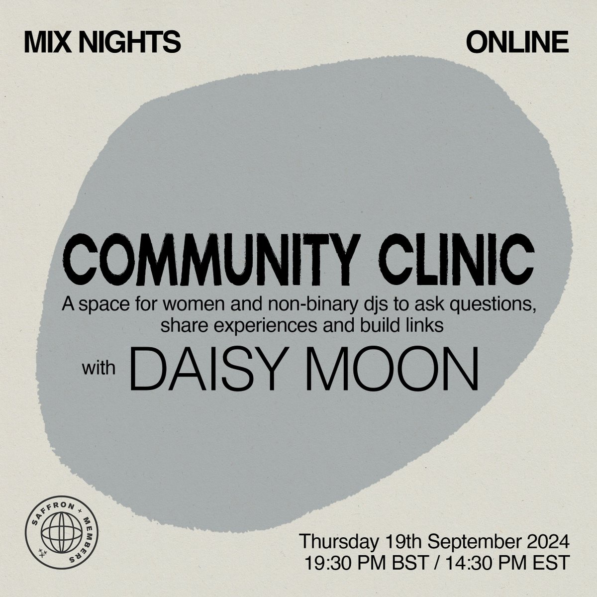 Mix Nights (@mixnights_dj) on Twitter photo ✨ online peer support & networking for women & nonbinary DJs ✨
Our community clinic is a space to ask questions, share experiences and build links. Emerging DJs – come along to get support and elevate what you do
Facilitated by <a href="/daisy_moons/">Daisy Moon</a>
signup > tinyurl.com/59xf4nkc ✨ online peer support & networking for women & nonbinary DJs ✨
Our community clinic is a space to ask questions, share experiences and build links. Emerging DJs – come along to get support and elevate what you do
Facilitated by <a href="/daisy_moons/">Daisy Moon</a>
signup > tinyurl.com/59xf4nkc