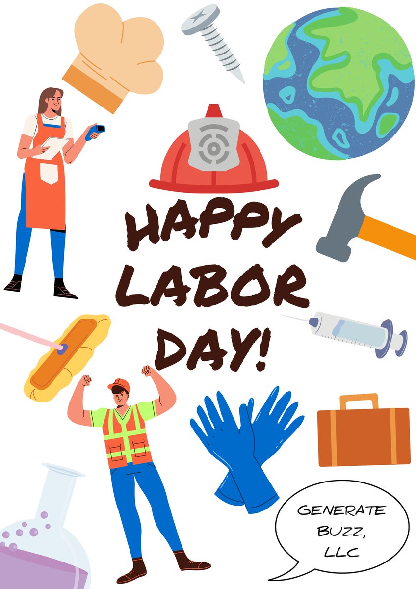 👏 #HappyLaborDay wknd to #workers of all fields! 👷‍♀️👨‍💼👩‍🏭👨‍⚕️ #LaborDay is a tribute to those who #work: paid / unpaid, part-time / full, happily (or not). 🌎 The world runs on your contributions &amp; you deserve respect, recognition, &amp; relaxation. 🙏 With gratitude from <a href="/GenerateBuzz/">Generate Buzz, LLC</a>.