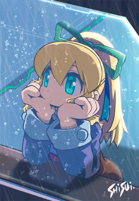 雨を眺めるロールちゃん。過去絵リファインです。 