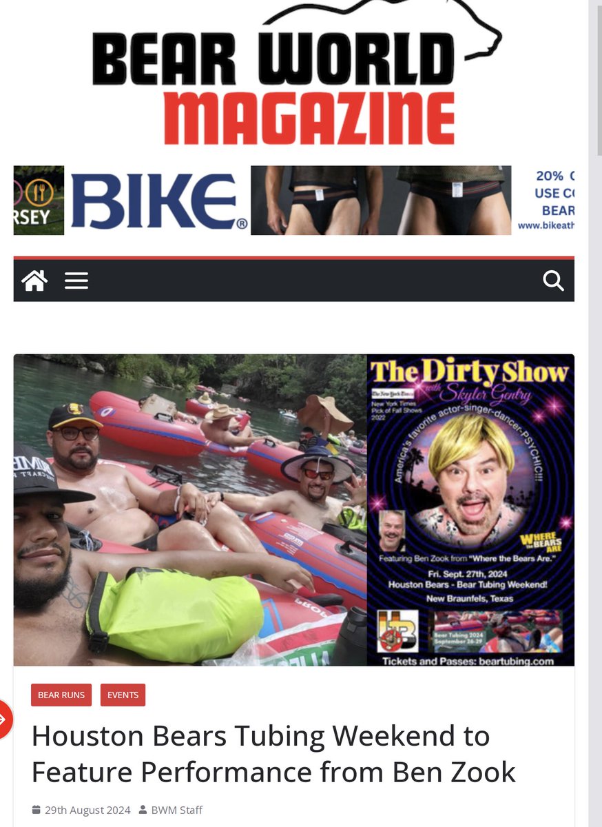 Thank you <a href="/bearworldmag/">Bear World Magazine</a> for the write-up! Hope to see all of you at @houstonbears @beartubing weekend! Sept. 26th to 29th! Book reservations at: beartubing.com Happy Labor Day!!!