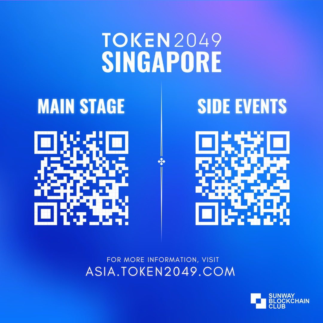SunwayBCC's tweet photo. 🌟 Ready for TOKEN2049 Singapore? 🌟

📅September 18-19 

For Asia's top blockchain and crypto event! 🚀 Use SUNWAY15 for tickets. 🎟️

Details &amp; Agenda: https://t.co/O6K5L08f1F 
Side-events: https://t.co/O0FkgcDk1P

#TOKEN2049 #Blockchain #Crypto #SunwayBlockchainClub #Fintech https://t.co/ZZxLe9JokR