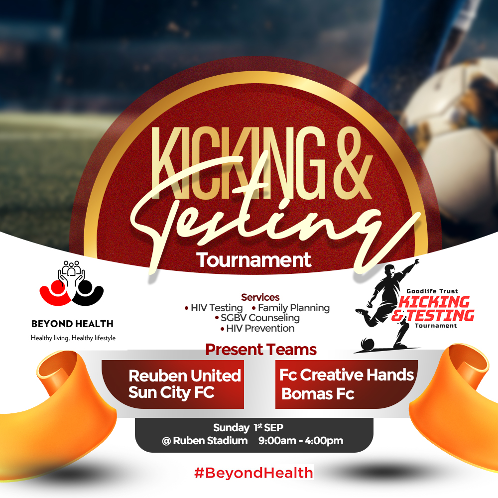 BeyondHealthKe's tweet photo. ⚽Join us this Sunday, 9 AM - 4 PM at Rueben Stadium for Kicking and Testing Tournament!🏆

Youths and young mothers, come out, enjoy the game, and take advantage of free HIV testing, counseling, and more. Let’s score big for your health! 💪

#BeyondHealth #KickandTest https://t.co/8g62XR0LRi
