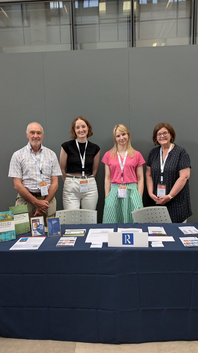 Ken Jones (PDIE) and Anne Looney (IPDA President) visit the Routledge/T&amp;F stand at ECER
 Thank you to Abi and AnnaMary for welcoming us.
It's been a long and happy relationship with Routledge.
