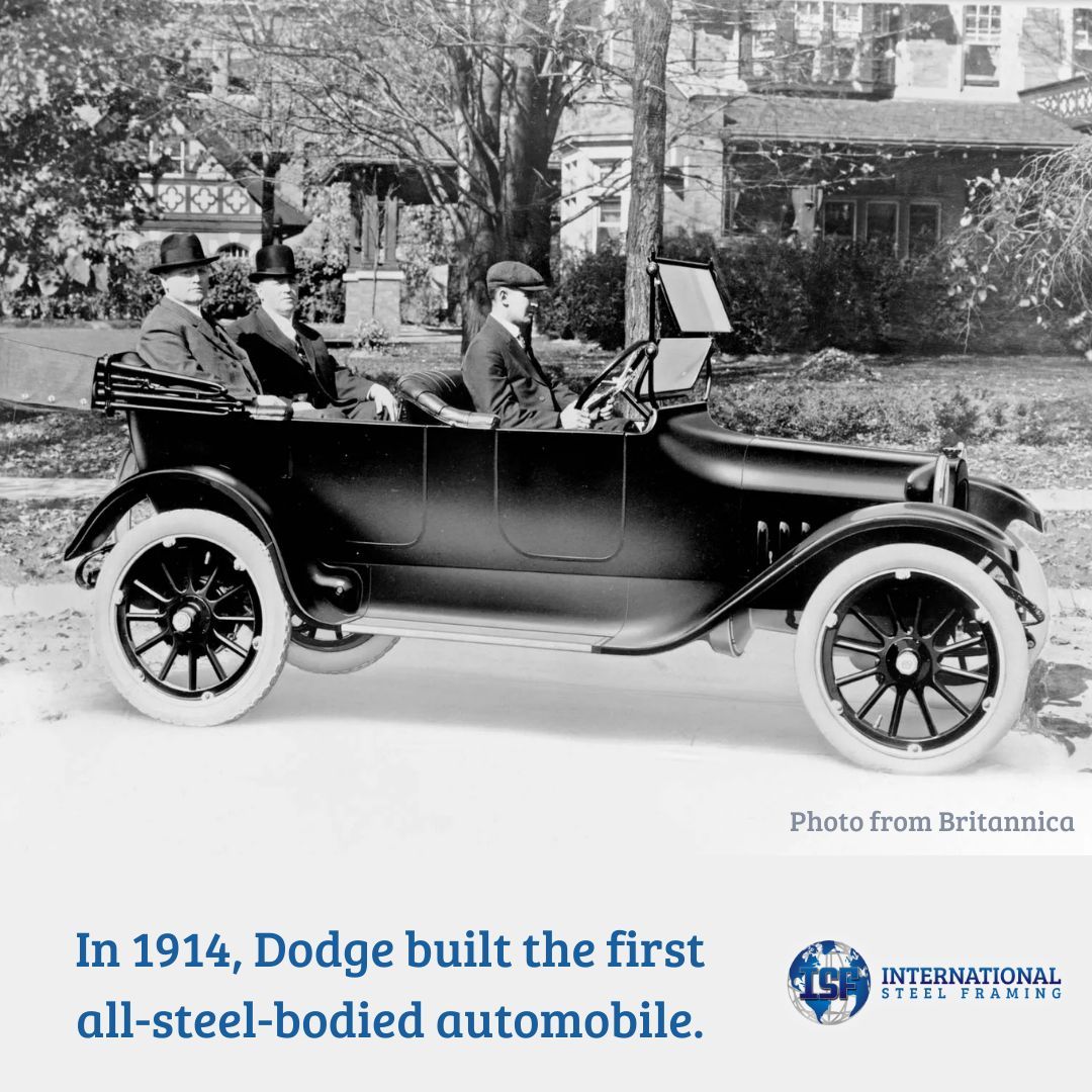 ISF_CFS's tweet photo. It's that time again—Fun Friday Steel Fact!

In 1914, Dodge built the first all-steel-bodied automobile, which changed the world of car building. The steel car was such a success that it was the primary design for most cars by the late 1930s.
Happy Friday!
https://t.co/xShLOuVkqr https://t.co/Og2MrIWADg