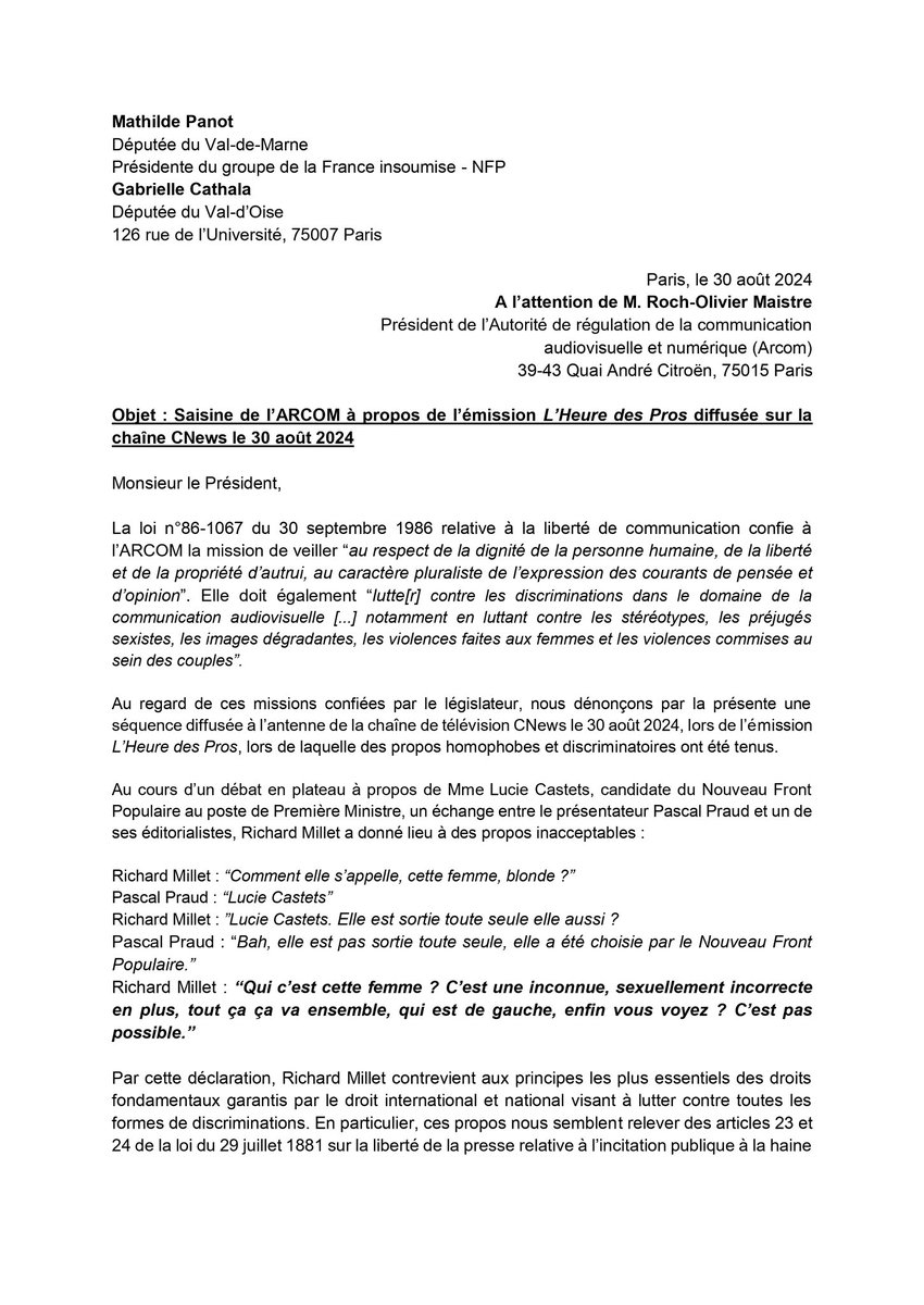 Mathilde Panot tweet media