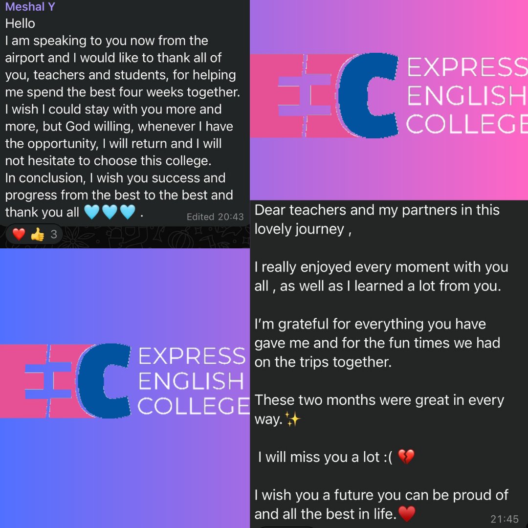 Student feedback you won't see anywhere else!

Sometimes at the end of their course, students like to write a message to teachers, school staff and their fellow classmates to say a last goodbye to their time here. Here are some examples of those messages from this summer.

We are