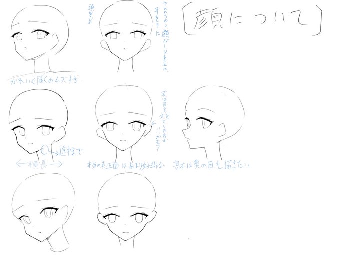 それはそれとして、現状の絵の課題は、頭の中で「この角度の時はこう描く!」みたいな、描き方の決定が甘い事だと思っていて、
そのためにしばらくはパーツごとのそれぞれの角度の拾う線について一覧化していこうと思う。
これは顔。 