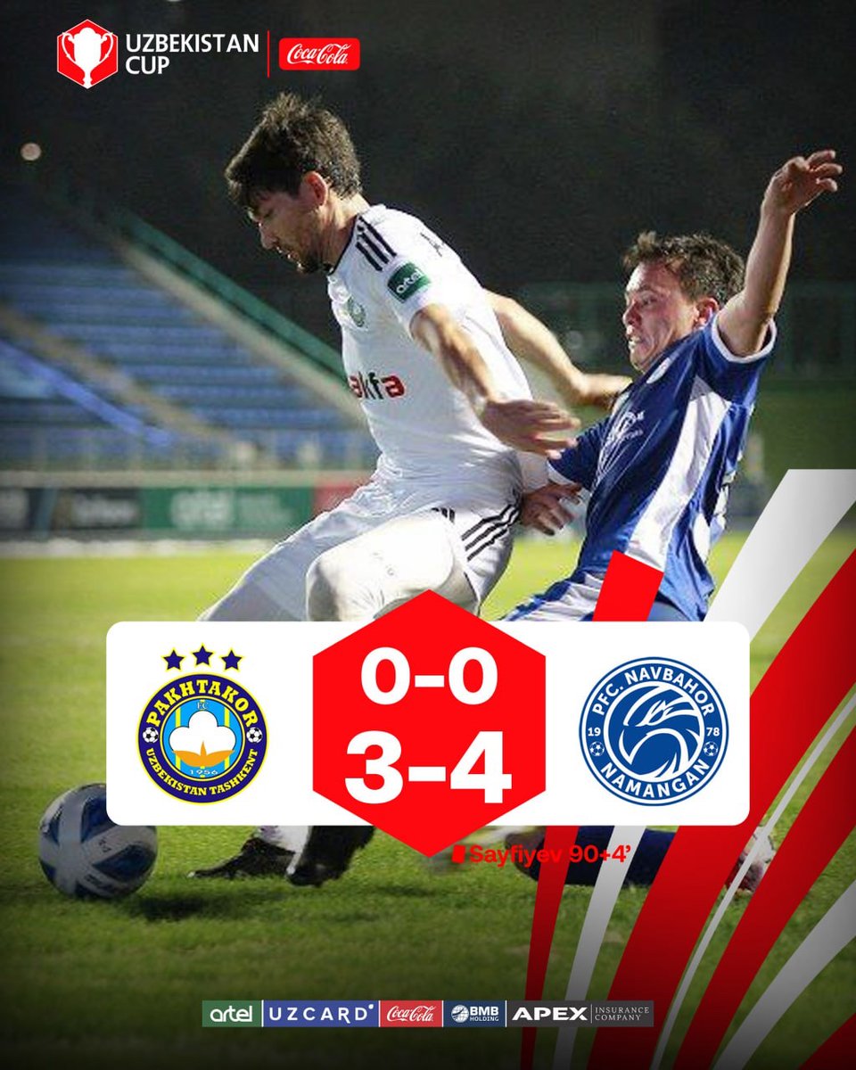 Uzbekistan Cup | Semifinal 

FT: PAKHTAKOR 0-0 NAVBAHOR (3:4 on pens.)

Falcons advanced to the final yet again after eliminating Pakhtakor