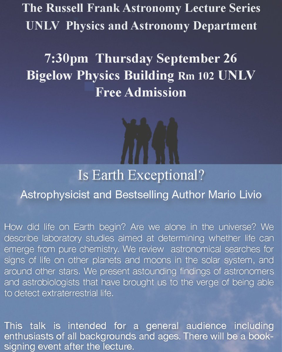 UNLV_CoS's tweet photo. Join us this week for the Russell Frank Astronomy Lecture Series Fall 2024 lecture. This Thursday, September 26th at 7:30 PM held in room 102 of the Bigelow Physics Building on campus.  Free to attend and open to all backgrounds and ages.   

We hope to see you there! https://t.co/9lVTyJQoSP