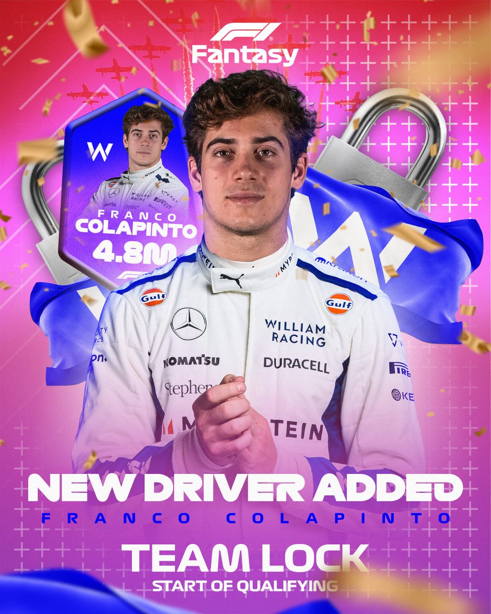 There's a new name in #F1Fantasy this weekend 👀

Remember the deadline to lock in your line-up is the start of qualifying 🔐

See more here 👉 f1.com/F1FantasyDeadl… 

#F1 #ItalianGP