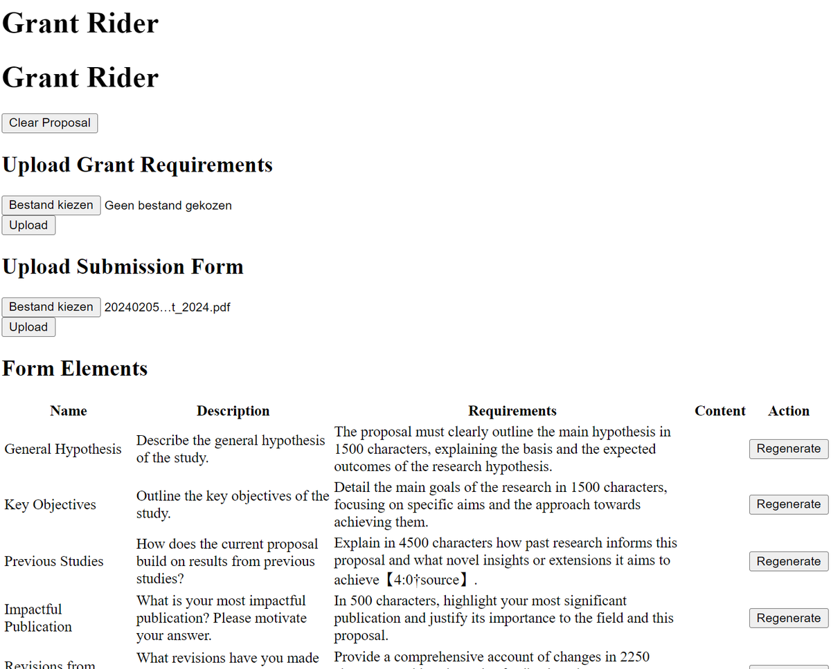 Cool, I created a dedicated web application for this that works better than ChatGPT for preparing grant applications. It extracts all grant submission elements and also allows me to create dedicated prompts per form element, giving greater control over content and context.