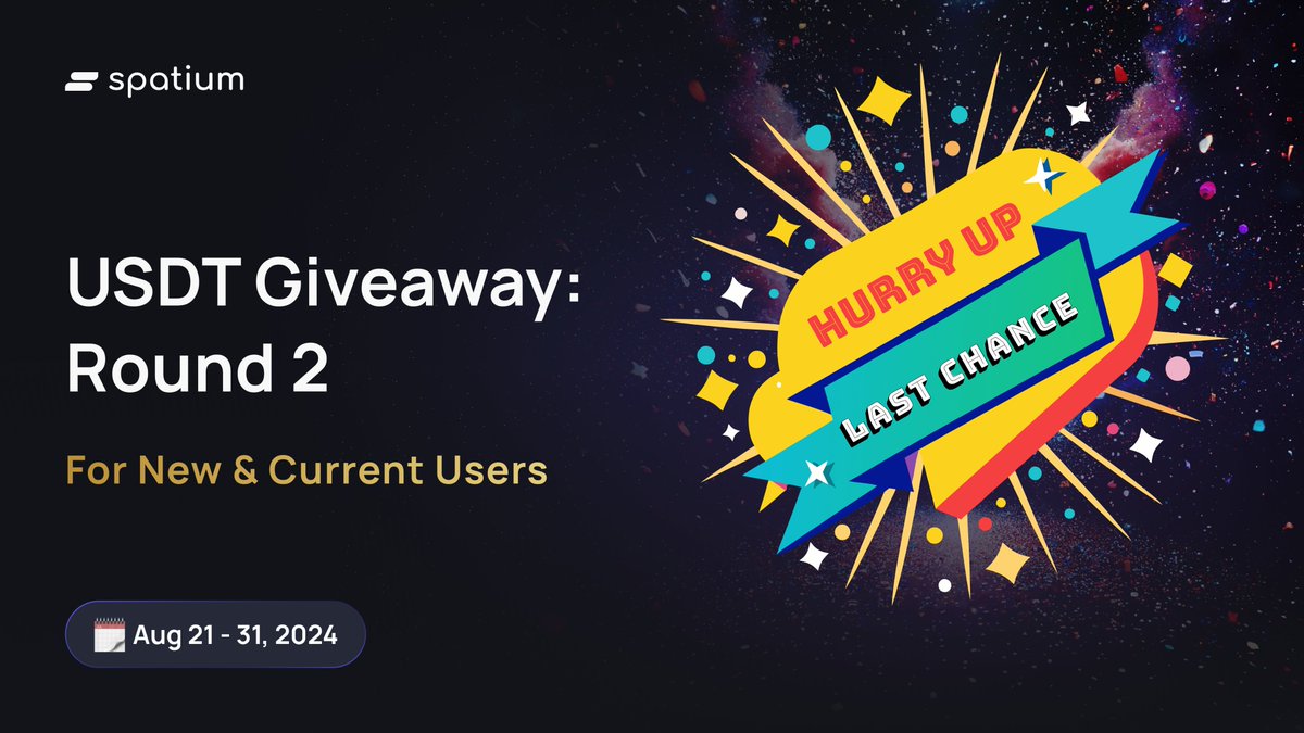🚨COMMUNITY CONTEST. ROUND 2 Ends Tomorrow!

Our Spatium Contest is wrapping up tomorrow, August 31, at 12:00 UTC! 

Don’t miss your chance to earn crypto rewards. To qualify, make sure you:

1. Create a Spatium Wallet in Telegram. 👉t.me/SpatiumWallet_…
2. Invite 10+ friends