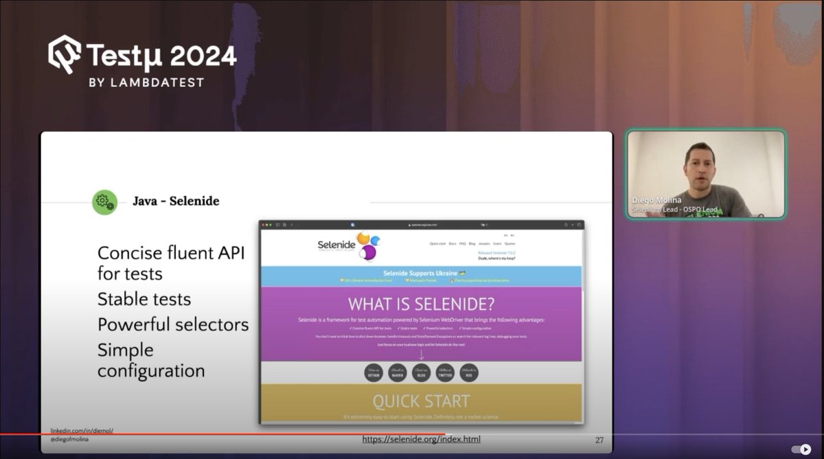 selenide's tweet image. Wow!
Year 2024, Diego Molina from Selenium project officially recommends using Selenide:

lnkd.in/dEniq--q