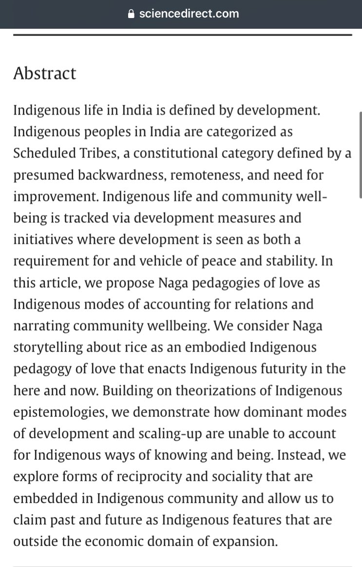 GeogSara's tweet photo. It is Friday, give yourself a gift, sit with this stunning and lyrical writing on Indigenous pedagogies of love.🔥🔥🔥 so grateful that @DollyKikon and @Elspeth_Iralu placed this with us in the next #desirablefutures special issue 🙏 @pallavi_geog @mgergan @GeogPavi @Pol_Geog_Jl https://t.co/De6rvdUaxI