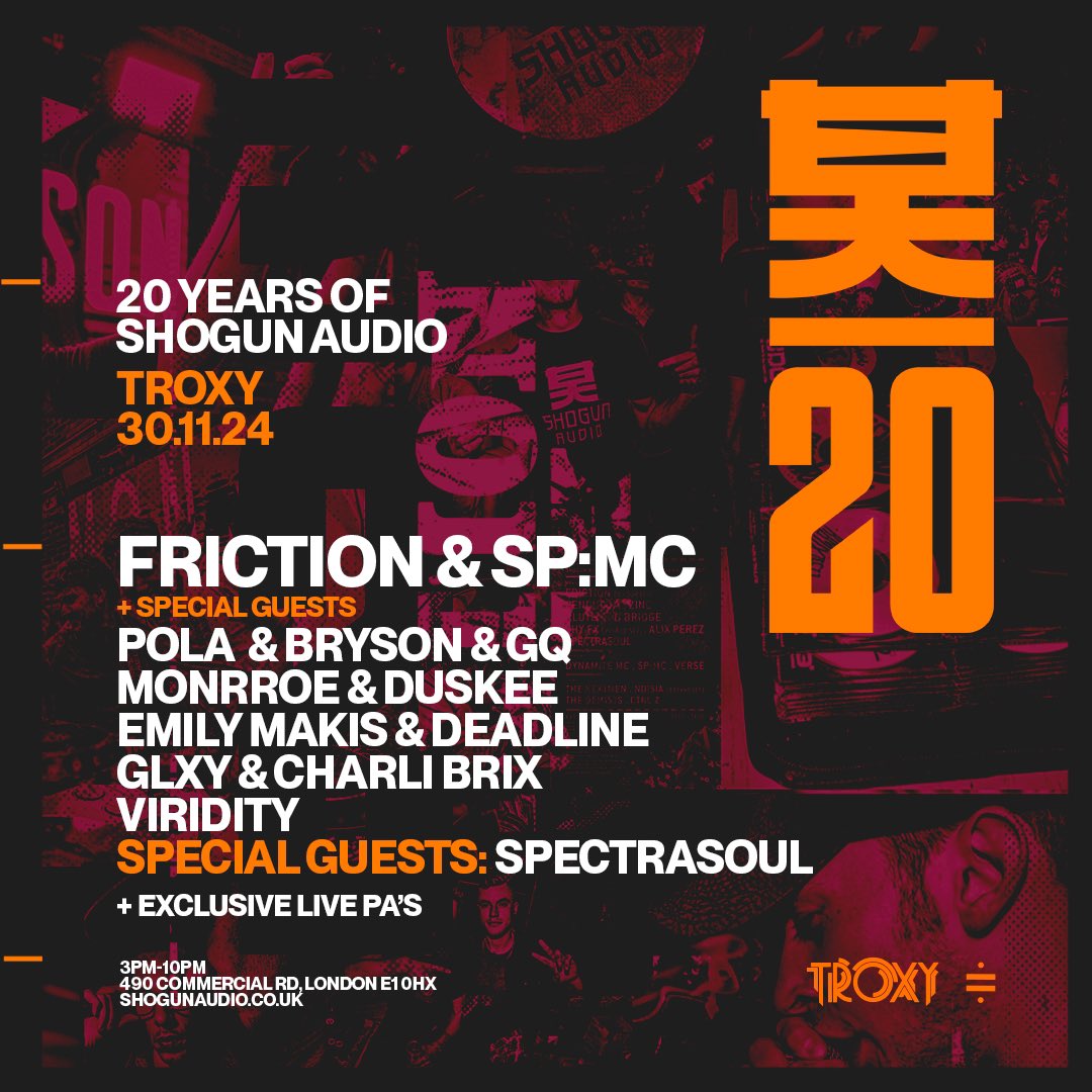 It’s an honour to be invited back by @shogun_audio to celebrate their 20th anniversary in November for this special one-off event. 

A label we grew up with along with you guys, so expect plenty of nostalgic vibes + some surprises on the night.  

See you there!