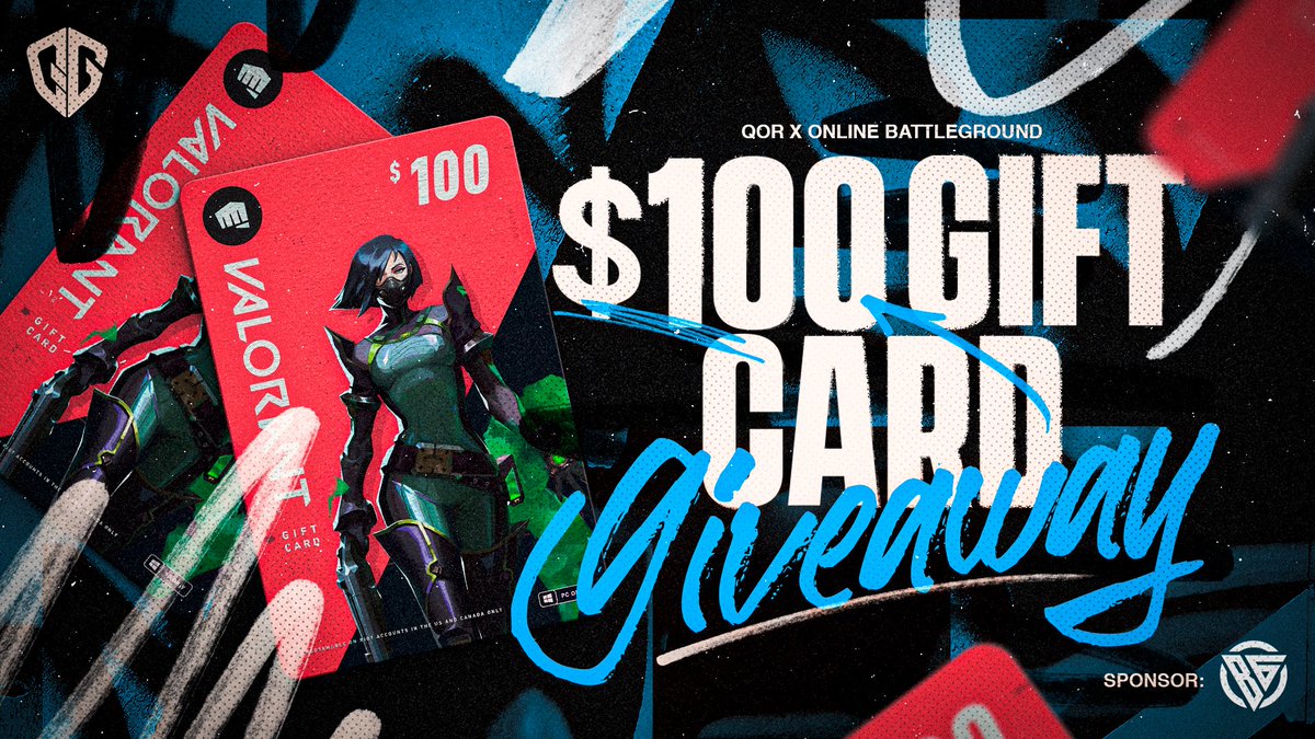 QorGaming's tweet photo. 💵 $100 Valorant Gift Card Giveaway 💴 

To Enter: 
✅ Follow @Qorgaming
✅ Tag two Valorant friends
✅ Like and retweet this post 
✅ Fill out the form https://t.co/nQWVeq0Diz

This giveaway is Sponsored by #OnlineBattlegrounds! A new social tournament platform! https://t.co/bhpGJVsoYl