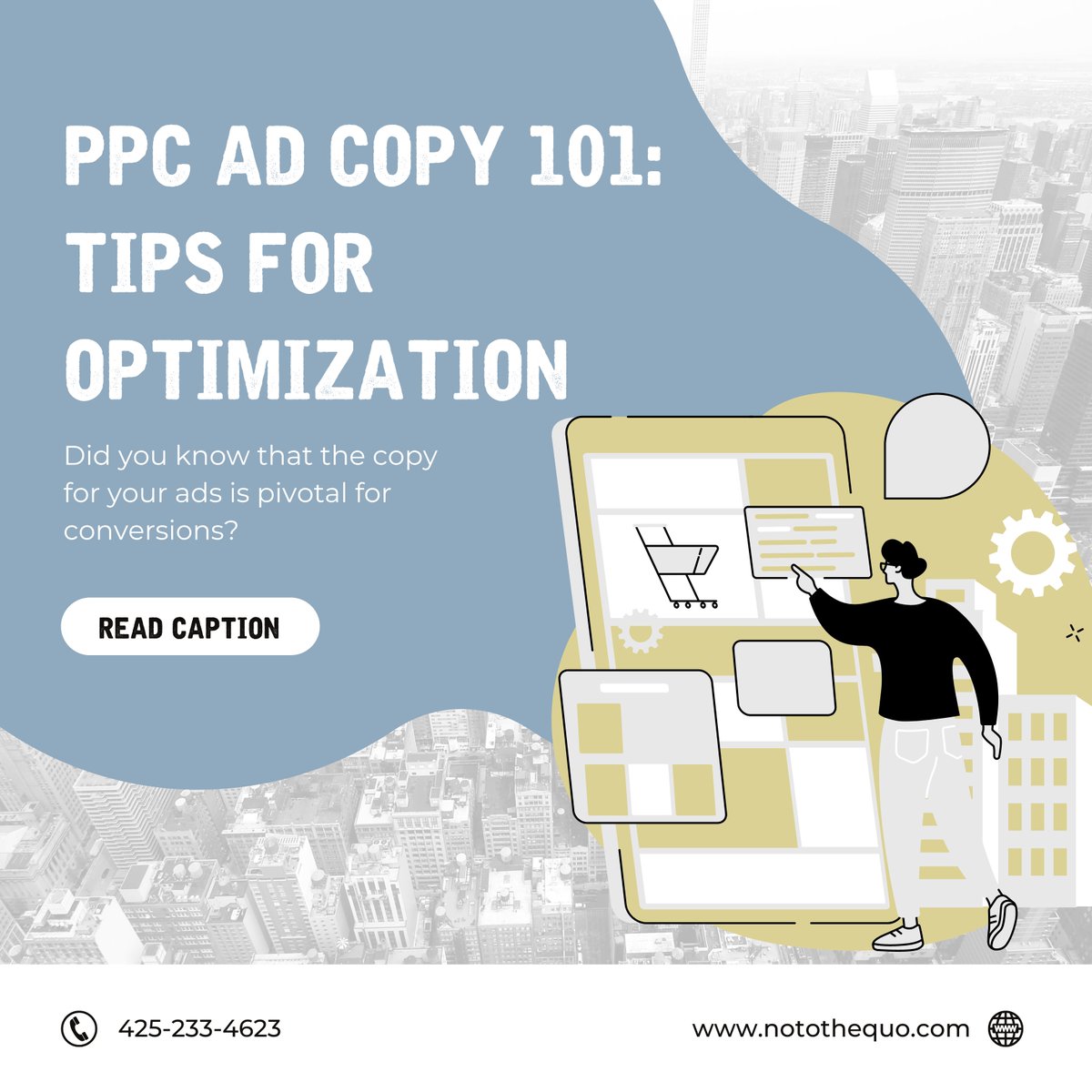 Great ad copy is key to PPC success! Improve yours with these tips:
1️⃣ Use a clear, persuasive CTA.
2️⃣ Highlight your unique value.
3️⃣ Keep it concise—make every word count.
Boost your ad performance with N2Q's expertise! notothequo.com #ppc #adcopy #ecommerce #marketing