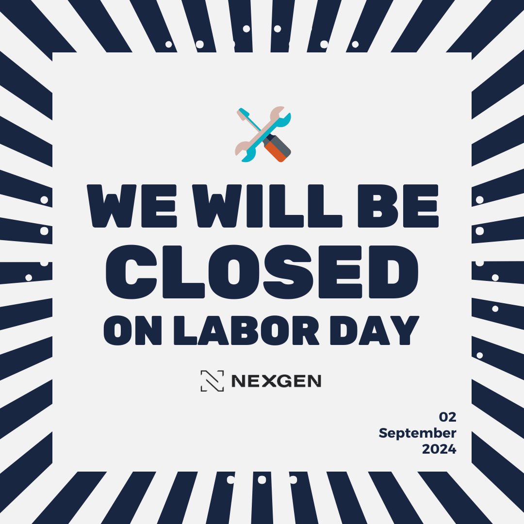 nexgenam1's tweet photo. In observance of Labor Day, the NEXGEN office will be closed on Monday, September 2.  Have a safe and happy holiday! 

#cmms #eam #software #facilities #facilitymanagement #assetmanagement #facilitiesmaintenance #workorders #maintenancemanagement #maintenanceplatform https://t.co/ITsgag47x9