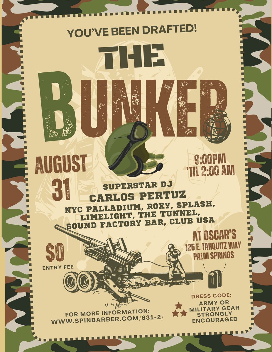 Put on your camo, leather, jock, or ??? and join us in Palm Springs at 9:00 PM tomorrow night as our very own Carlos Pertuz, a renowned New York DJ, will delight a sweaty, hot crowd with a brilliant, seamless mix of classic disco, deep house and more. There is no cost to attend.