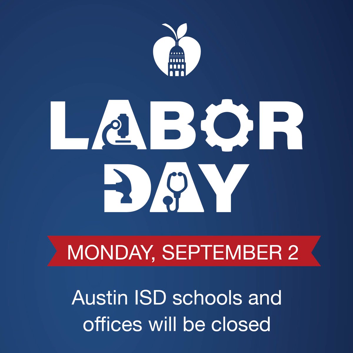AustinISD's tweet photo. Friendly reminder: Austin ISD schools and offices will be closed on Monday, Sept. 2

🔗: https://t.co/BNHyjRRcU8

〰️ 〰️ 〰️ 

Recordatorio amistoso: Las escuelas del Austin ISD y las oficinas estarán cerradas el lunes 2 de sept.

🔗: https://t.co/BNHyjRRcU8 https://t.co/tcVbJVedUM
