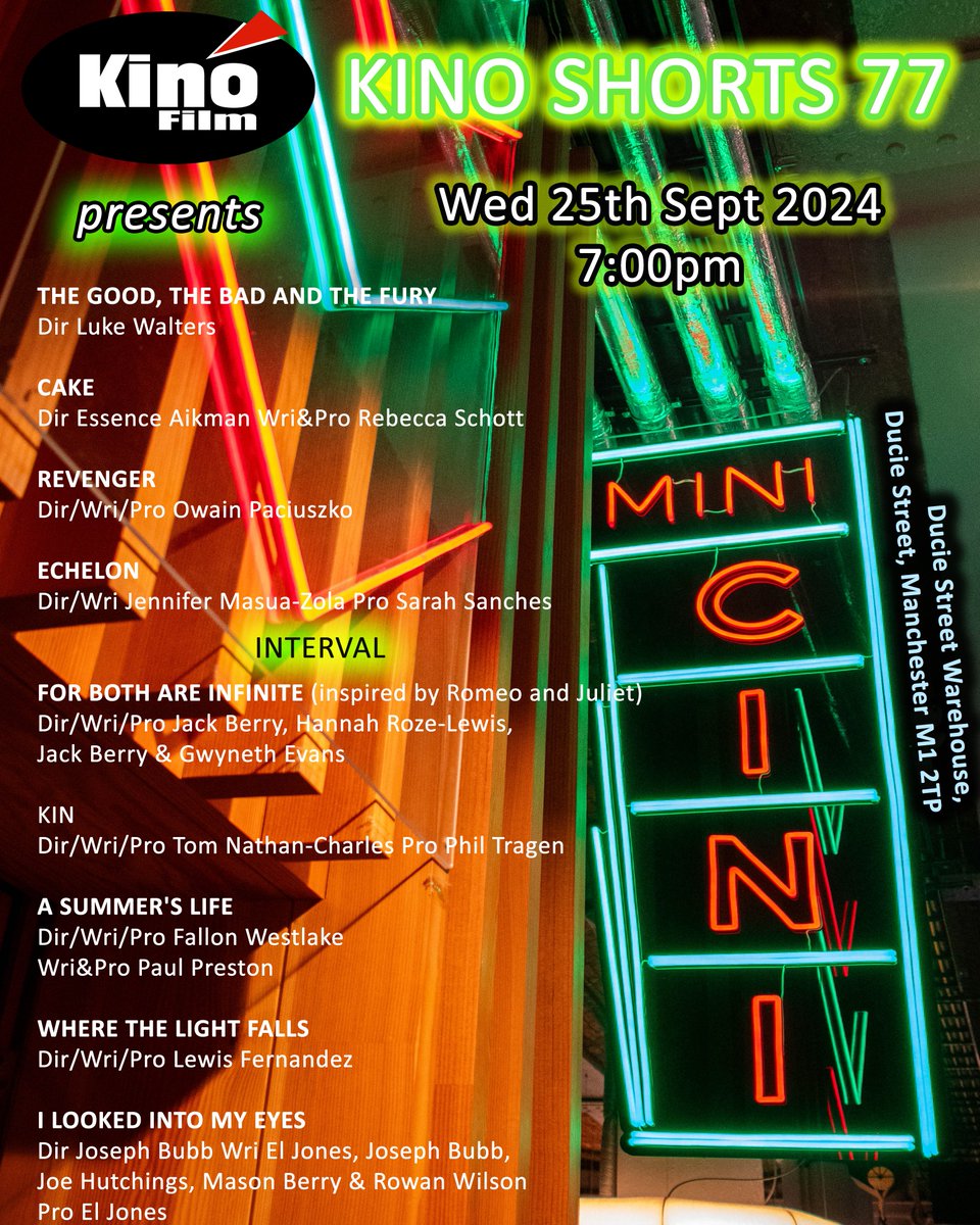 KINOFILM's tweet photo. KINO FILM is proud to present KINO SHORTS 77 line-up
Wed 25th September 2024 7pm at MINI-CINI 📽️

Tickets on sale soon 🎟️

#kinofilm #kinoshorts #shortfilm #film #movies #cinema #filmmaker https://t.co/Z1LHqu20eQ