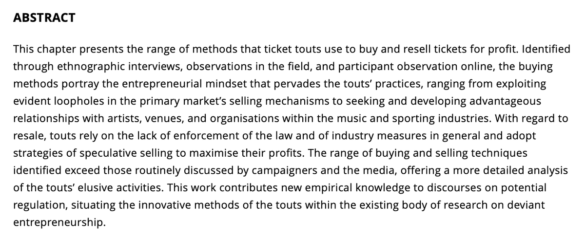 Alessandro Moretti (@moretti131) on Twitter photo This chapter from my #TicketTouting book could be of interest and may be able to answer some of your questions <a href="/cj_dinenage/">Caroline Dinenage MP</a>. I sent a digital copy to <a href="/SharonHodgsonMP/">Sharon Hodgson</a> last year, happy to forward it on. I look forward to contributing to the consultation! tinyurl.com/toutsout This chapter from my #TicketTouting book could be of interest and may be able to answer some of your questions <a href="/cj_dinenage/">Caroline Dinenage MP</a>. I sent a digital copy to <a href="/SharonHodgsonMP/">Sharon Hodgson</a> last year, happy to forward it on. I look forward to contributing to the consultation! tinyurl.com/toutsout