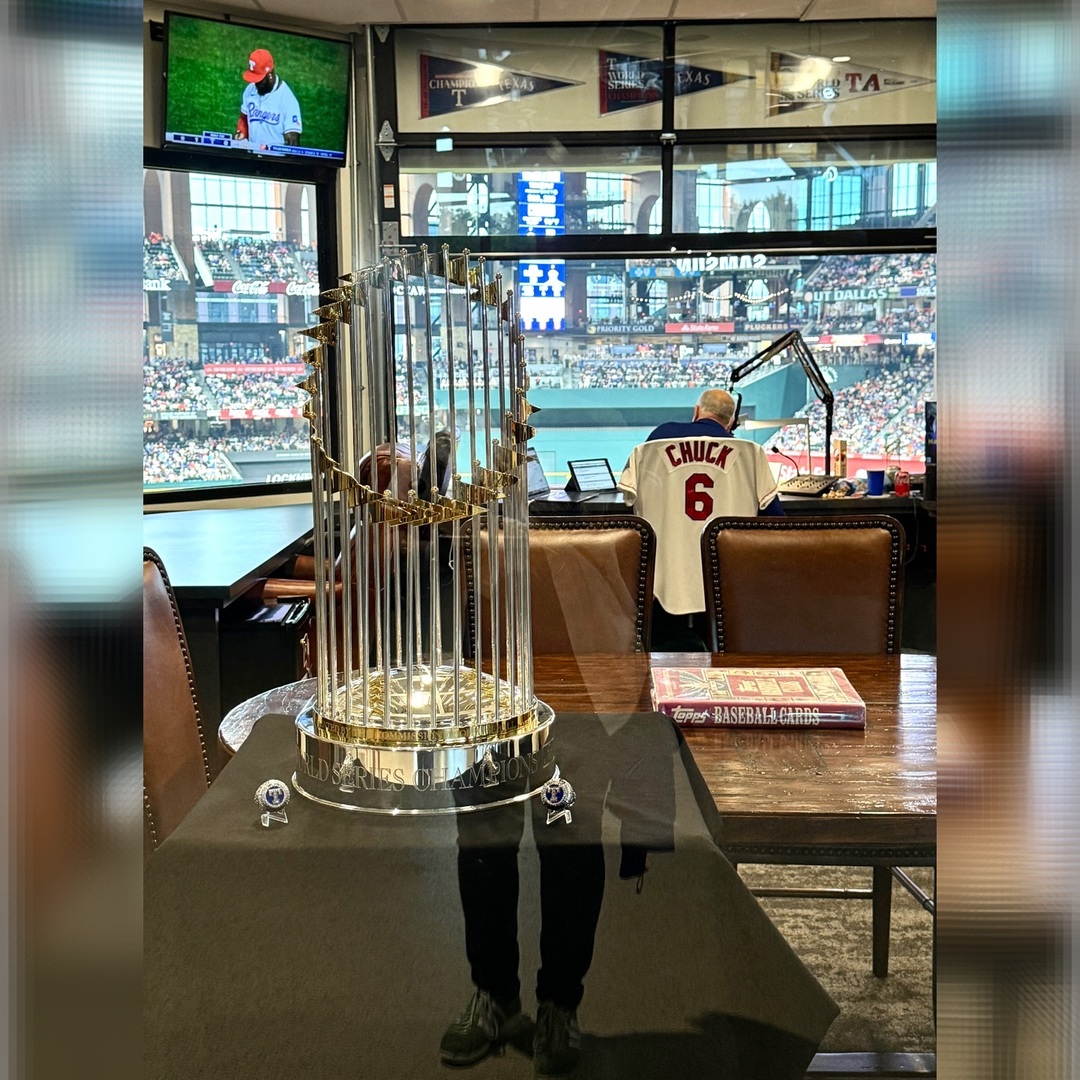 If you are going to be at the ballpark for Rangers games 8/30 to 9/4...the World Series Trophy will be on display at the PA Booth at these times:   8/30 &amp; 8/31 7:45pm til B 8th...9/1 2pm til B 8th....9/2-3 7:30 til B 8th &amp; 9/4 7:45 til B 8th.    Thanks