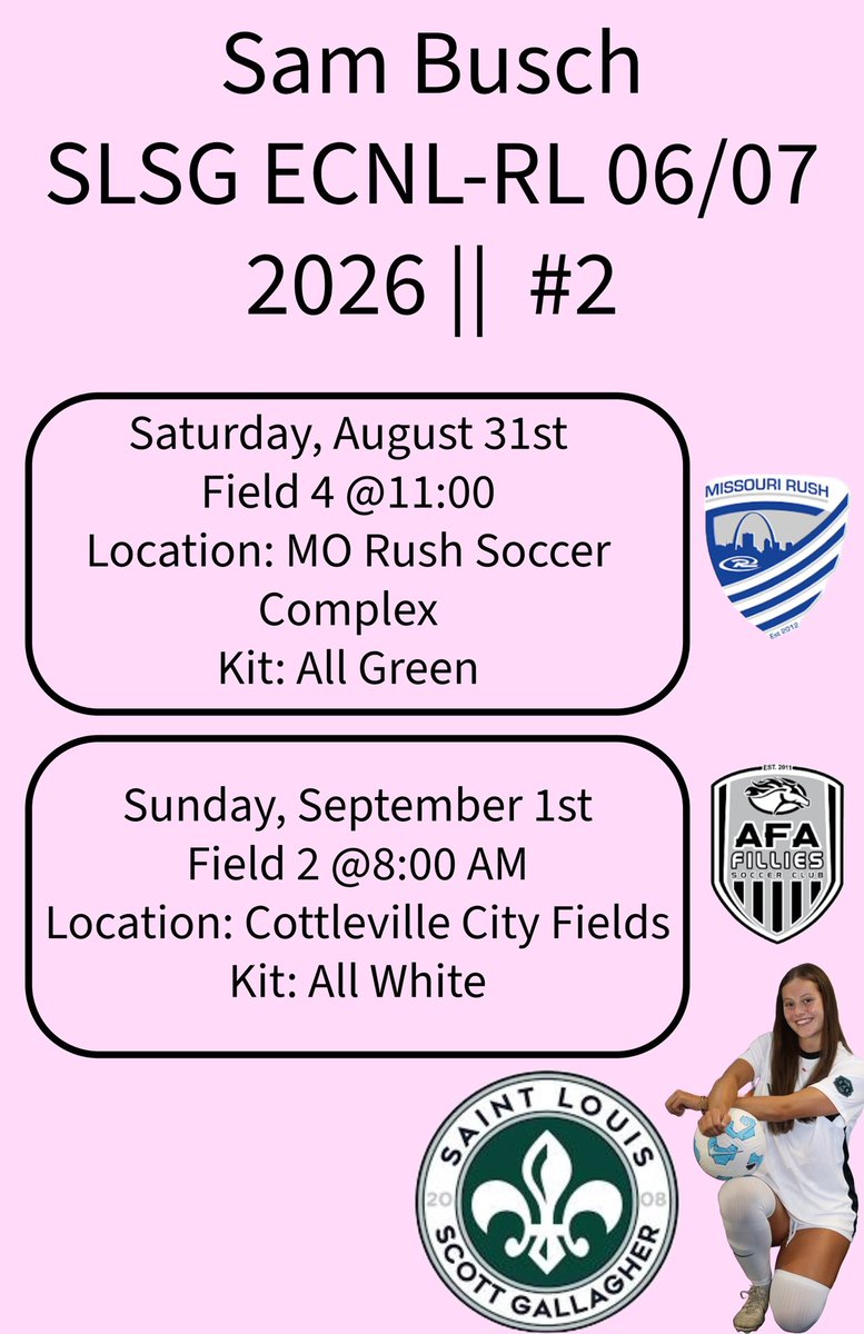 sammarie_busch's tweet photo. Excited for some Labor Day games this weekend, Conference Cup game on Saturday and Regional League on Sunday! @SLSGSoccerClub @ImYouthSoccer @ImCollegeSoccer https://t.co/MJ1AlQnSCC