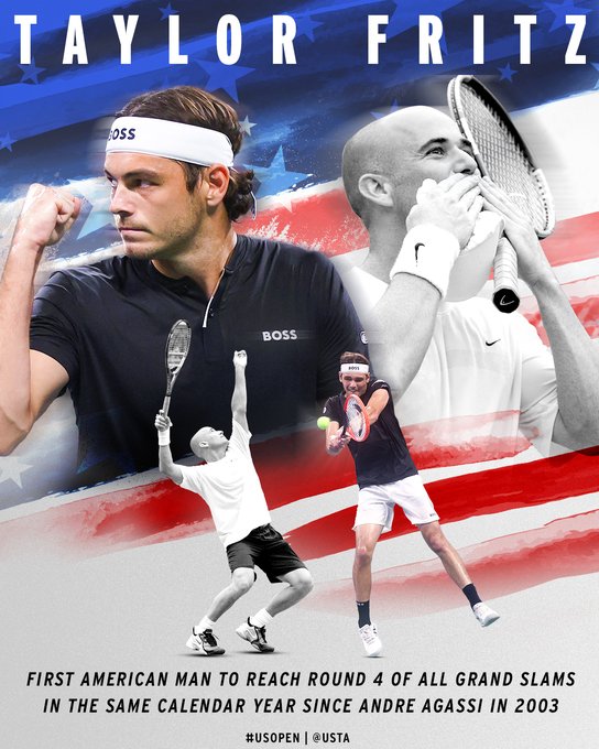Taylor Fritz is first American man to reach Round 4 of all Grand Slams in the same calendar year since Andre Agassi in 2003. 