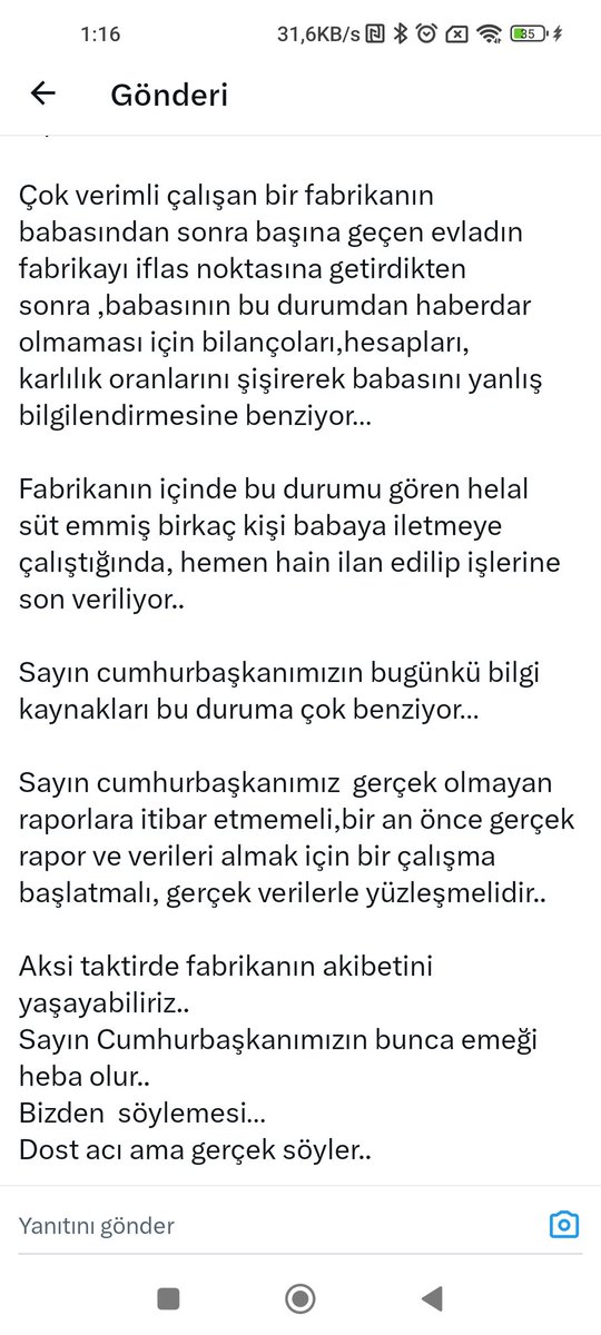 En Büyük Zarar'ı Gerek Sen Gerekse Senin Arkadaşlarım Dediğin Kişi Sn Cumhuri Reise Vermedilermi Şimdide Yapamadığın İşi rant Sağlamak İçin Cebini Doldurdun Ona Buna Çamur Atıyorsun Unutmaki O Çamur İlk Senin Üzerine Sıçradığı Gibi Bu Kez Eline Bulaşır