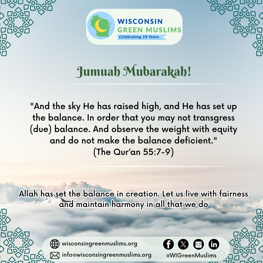 #JumuahMubarakah! Blessed Friday!

"And the sky He has raised high, and He has set up the balance. In order that you may not transgress (due) balance. And observe the weight with equity and do not make the balance deficient."
(The Qur’an 55:7-9)

#Jumuah #Islam #Quran #Balance