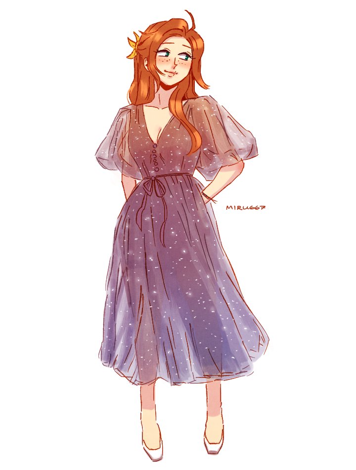 MIRU667's tweet image. A dress for the summer camp dance! I wanted to try dusky sunset colours...this dress has pockets and if you look closely you can see it's also great for hiding knives underneath. Will you dance with Audrey? 🥺🫴