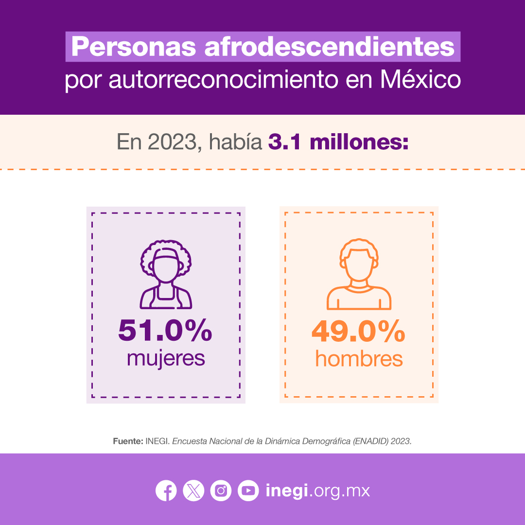En el marco del Día Internacional de las Personas Afrodescendientes, te compartimos las características demográficas de las personas afrodescendientes en México y su interseccionalidad con la población indígena.

📄 Consulta el comunicado de prensa: inegi.org.mx/contenidos/sal…