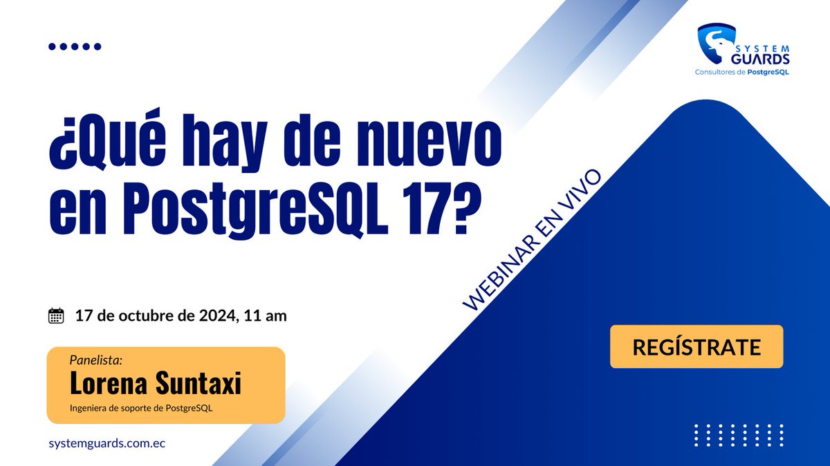 systemguards's tweet photo. Descubre cómo #PostgreSQL 17 revolucionará la gestión de bases de datos. Participa en el webinar gratuito de #SYSTEMGUARDS y aprende sobre las nuevas funcionalidades que te ahorrarán tiempo y esfuerzo. Regístrate ahora mismo en 👉 https://t.co/Ge7mnfKq3R https://t.co/Niu1q72QgS