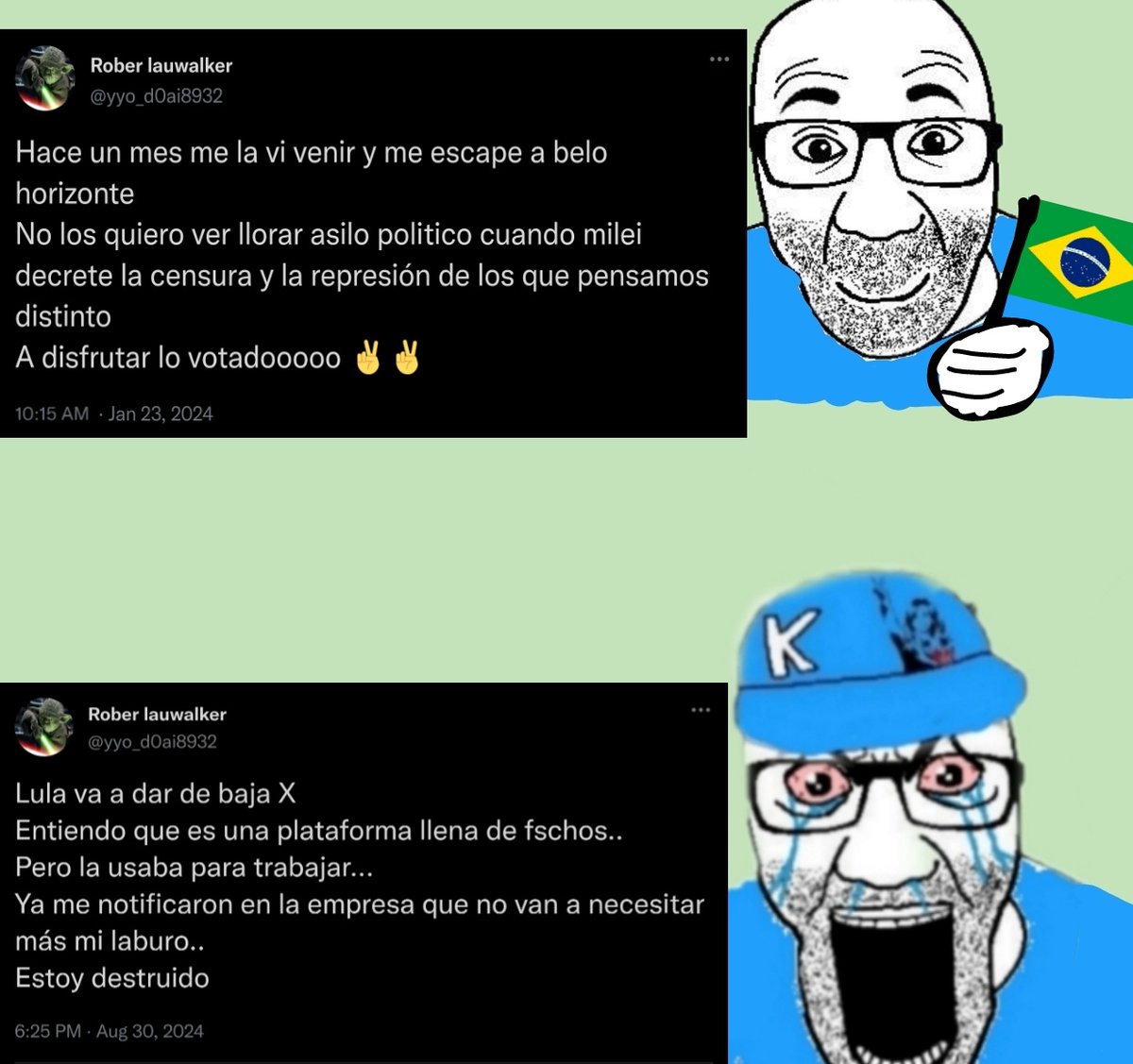therealbuni's tweet photo. Un kukardo Se fue a brasil por miedo a la dictadura de milei y ahora llora qué lula le cerro twitter kjjj https://t.co/H3hXJsdSj4
