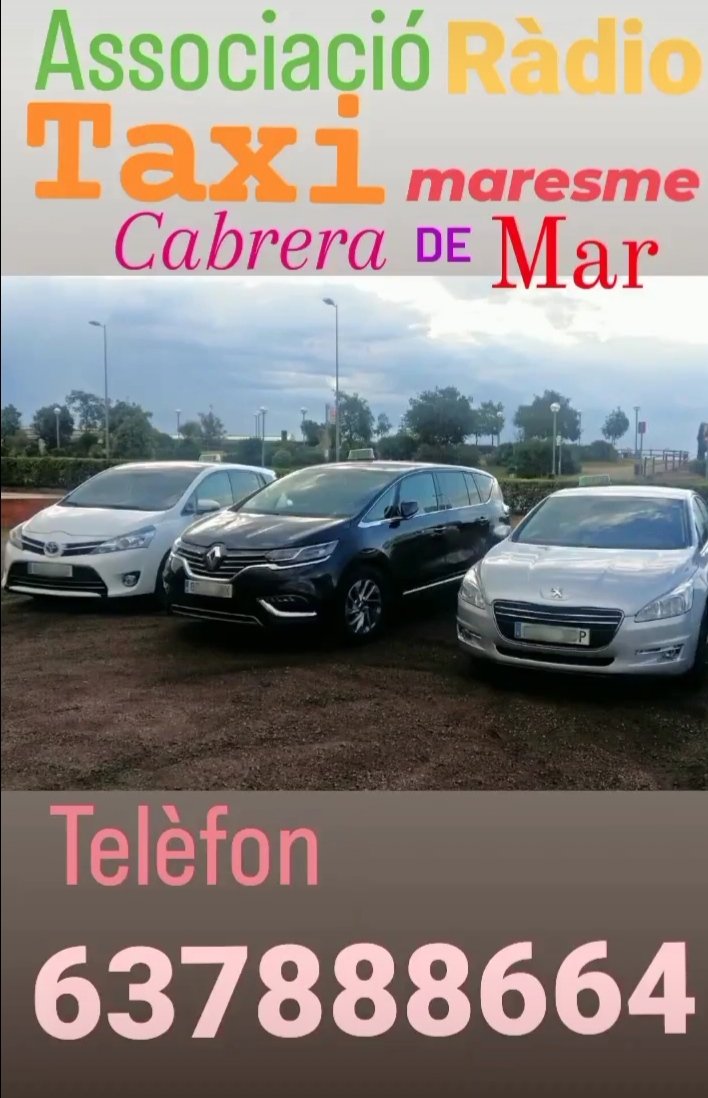 taximaresme's tweet photo. Servei de taxi a Cabrera de Mar
Tel 637888664
#taxi #cabrerademar #maresme #taxiCabrera #taximaresme #costamar #bonamar #masterrillo #pladelavella #santaelenadagell #Radiotaximaresme #associacioradiotaximaresme https://t.co/IpvoV0fAzd