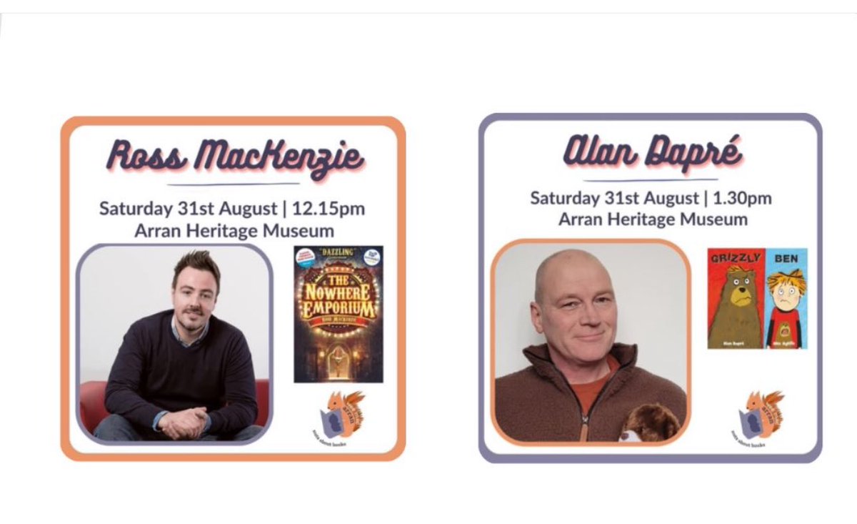WeeMacArran (@arranwee) on Twitter photo One more sleep.
Please see time changes for these two authors.
Looking forward to seeing you all there tomorrow . <a href="/RossAuthor/">Ross MacKenzie</a> @AlanDapre One more sleep.
Please see time changes for these two authors.
Looking forward to seeing you all there tomorrow . <a href="/RossAuthor/">Ross MacKenzie</a> @AlanDapre