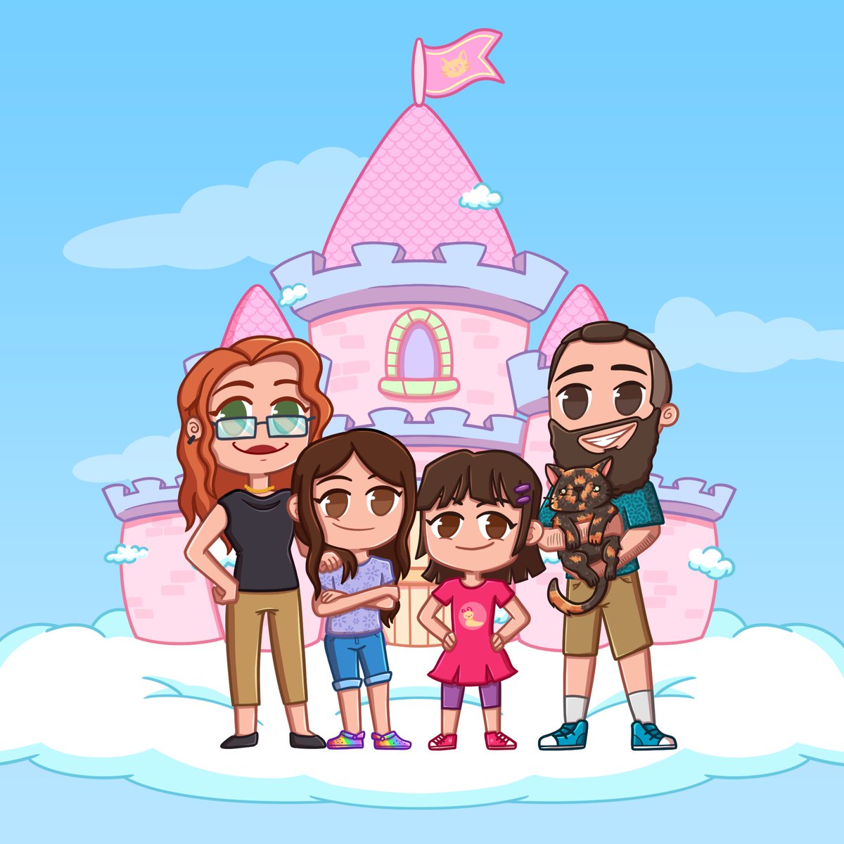 finished this commission recently for a family's christmas card~ the request regarding the cat was "always looks concerned"