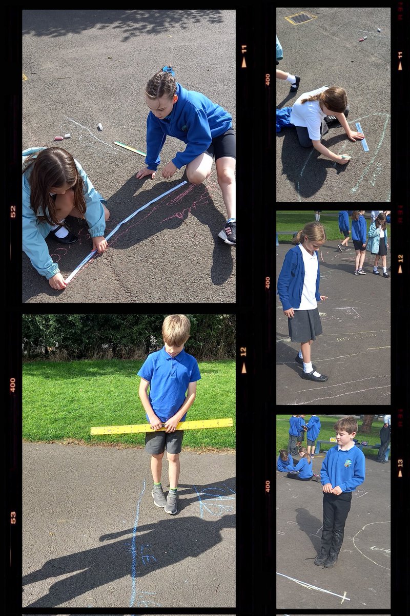 P5 worked hard today #outside to show their learning in maths, estimating and #measuring length. We used body parts to help with our estimating. #activemaths