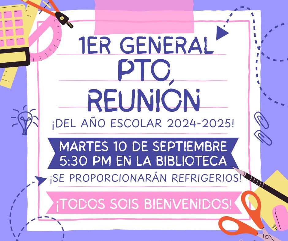 Join us for our General PTO Meeting Sept 10th at 5:30pm! 🐾 

We will conclude prior to Curriculum Night for 3rd - 5th grade.