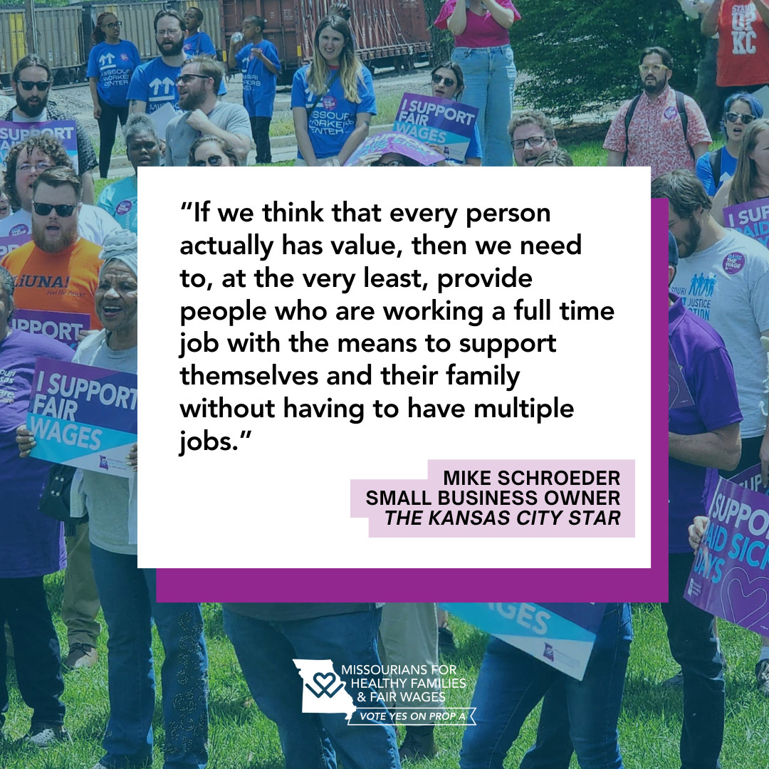 Missourians for Healthy Families & Fair Wages (@mohealthyfam) on Twitter photo Small business owners and economists agree: raising the minimum wage would boost local economies and support Missouri families. We're voting YES on Proposition A to #RaiseTheWage to $15/hr by 2026 and bring paid sick days to Missouri. <a href="/MinimumWageBiz/">Business for Fair MinWage</a> Small business owners and economists agree: raising the minimum wage would boost local economies and support Missouri families. We're voting YES on Proposition A to #RaiseTheWage to $15/hr by 2026 and bring paid sick days to Missouri. <a href="/MinimumWageBiz/">Business for Fair MinWage</a>