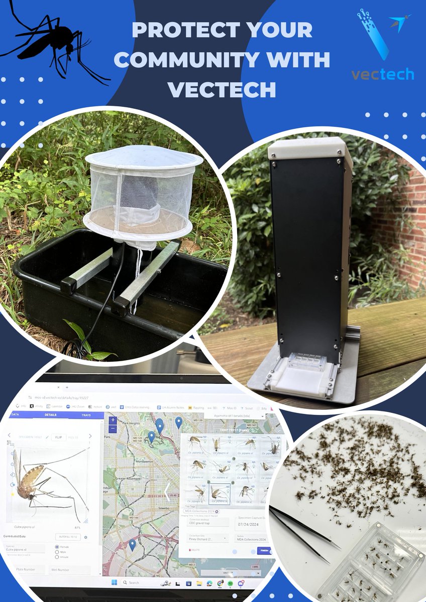 VecTechAI's tweet image. 🌍Climate change is spreading WNV, EEE, malaria, & dengue via different mosquito vectors. With recent cases in DC and MA, the threat is real. #Vectech uses AI & expert surveillance to identify mosquitoes & detect viruses to ensure communities are properly prepared.🦟#PublicHealth