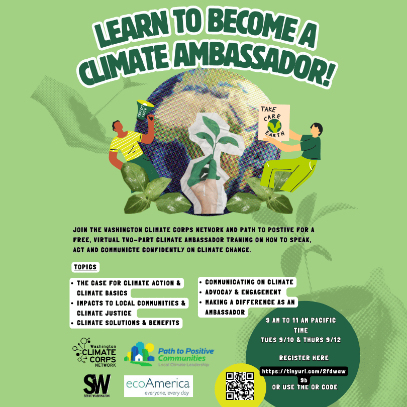 Serve Washington (@servewa) on Twitter photo Taking place at 9. a.m. TOMORROW Washington Climate Corps Network's Climate Ambassador training with <a href="/path2positive/">Path to Positive</a>. Learn to speak and act confidently about climate change solutions topics and invite others into climate action. Register: tinyurl.com/2fdwaw9b Taking place at 9. a.m. TOMORROW Washington Climate Corps Network's Climate Ambassador training with <a href="/path2positive/">Path to Positive</a>. Learn to speak and act confidently about climate change solutions topics and invite others into climate action. Register: tinyurl.com/2fdwaw9b