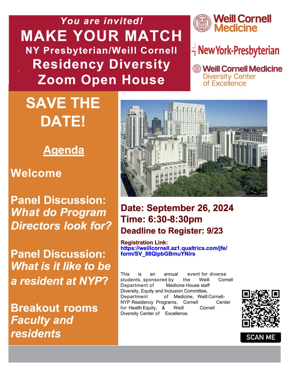 Thanks to those attending this week's Residency Program Open House! We next join the <a href="/WCMDiversityCtr/">WCM Diversity Center of Excellence</a> Open House on 9/26/24.  Our #Neurology program breakout will follow the general session.
@NMatch2025 <a href="/Inside_TheMatch/">Inside The Match</a> #Match2025 

Register: weillcornell.az1.qualtrics.com/jfe/form/SV_88…