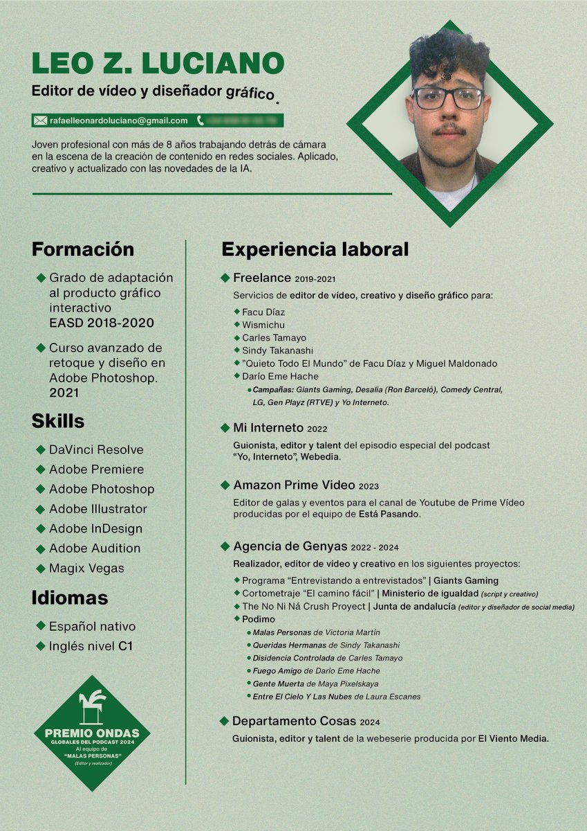 zetaunchaval's tweet photo. Yeyy estoy aún currándome un reel de editor para subir dentro de unas semanas. 

Mientras tanto, dejo por aquí mi CV por si acaso suene la flauta y pueda volver a echar media cotización antes de lo esperado. Supongo que...

BUSCO TRABAJO DE EDITOR / DISEÑADOR / CREATIVO. https://t.co/Htt1es1oo3