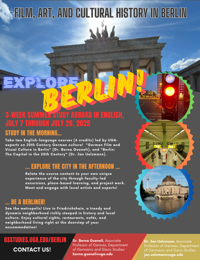 Applications for GSS's Berlin 2025 Summer Study abroad are now open!

While you're at it, check out the The Halle Foundation Berlin Scholarship which awards $2500 to 20 students accepted into this study abroad program!

#ugastudyabroad