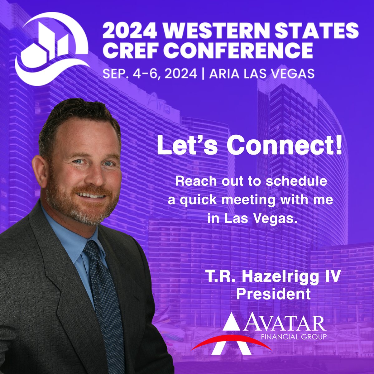We're pleased to announce that our President &amp; Co-Founder, TR Hazelrigg IV, will be attending the  2024 Western States CRE Finance Conference next week at the Aria Hotel in Las Vegas. Reach out to set up a meeting with T.R. to find out about the latest at Avatar!